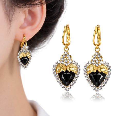 Zircon Golden Heart Earrings -154