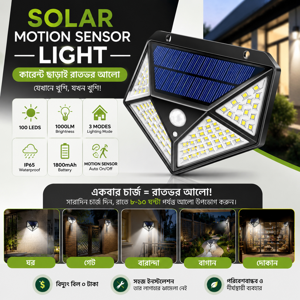 100 LED Smart Solar Light ( ২ পিস কম্বো)
